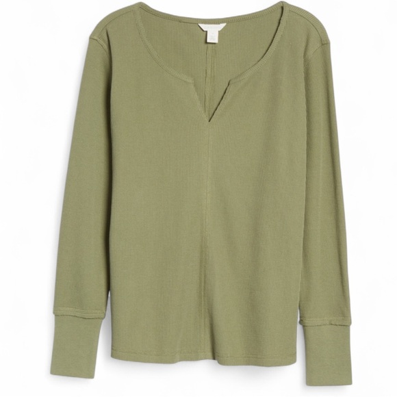 Caslon Organic Cotton Blend Split Neck Thermal Top Green Sorrel XXS - Picture 4 of 12
